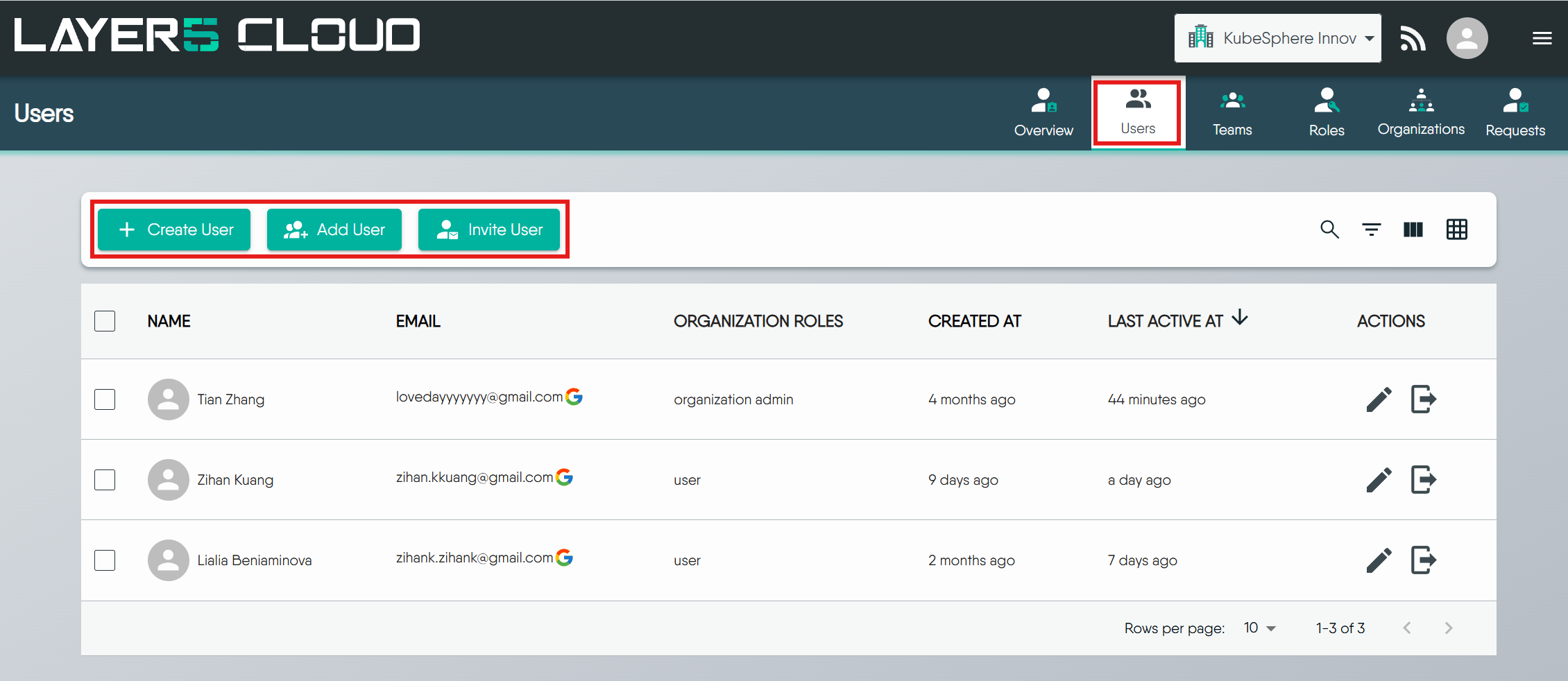 User Management options