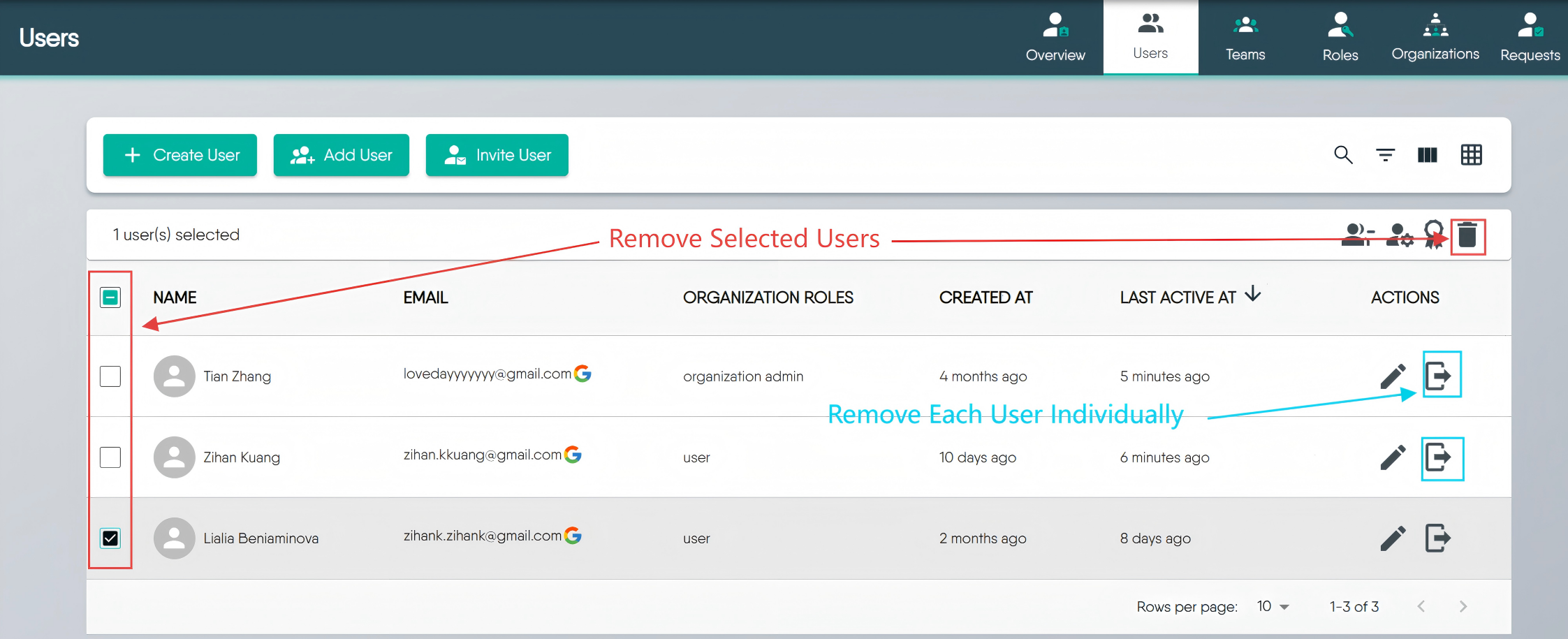 Removing Users from an Organization